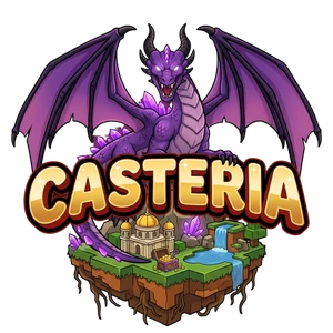 Logo de Casteria : un dragon violet sur une île
